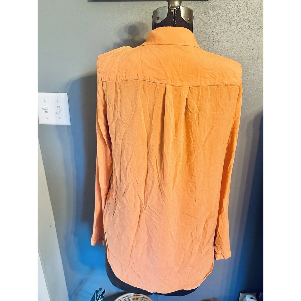 Medium Button Down Shirt Long Sleeve Collared Orange Top Blouse Casual - Picture 2 of 3